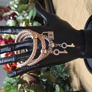 Gold Rose Gold and Silver Lock And Key Charm Bracelets